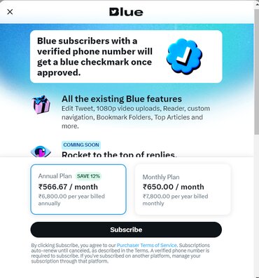 Twitter Blue Check Subscription
